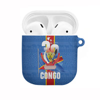 DR Congo Independence Day AirPods Case Leopard Pattern With Coat Of Arms