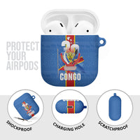 DR Congo Independence Day AirPods Case Leopard Pattern With Coat Of Arms