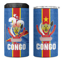 DR Congo Independence Day 4 in 1 Can Cooler Tumbler Leopard Pattern With Coat Of Arms