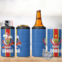 DR Congo Independence Day 4 in 1 Can Cooler Tumbler Leopard Pattern With Coat Of Arms