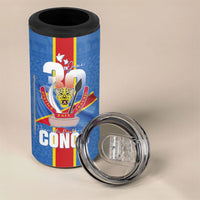 DR Congo Independence Day 4 in 1 Can Cooler Tumbler Leopard Pattern With Coat Of Arms