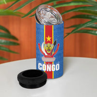 DR Congo Independence Day 4 in 1 Can Cooler Tumbler Leopard Pattern With Coat Of Arms