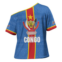 DR Congo Independence Day Cross Shoulder Shirt Leopard Pattern With Coat Of Arms