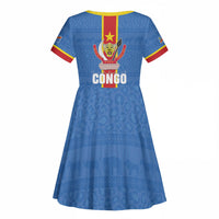 DR Congo Independence Day Kid Short Sleeve Dress Leopard Pattern With Coat Of Arms