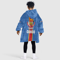DR Congo Independence Day Kid Wearable Blanket Hoodie Leopard Pattern With Coat Of Arms