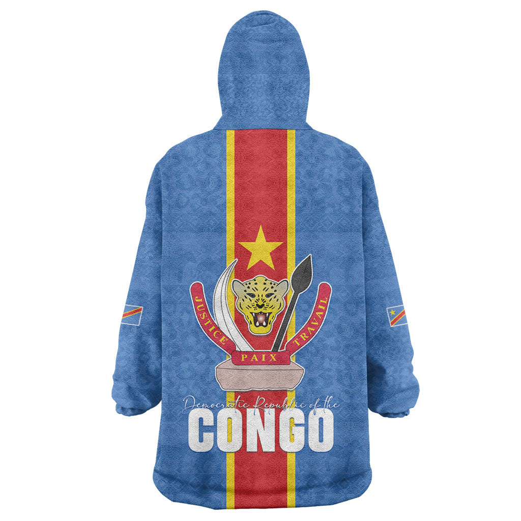 DR Congo Independence Day Kid Wearable Blanket Hoodie Leopard Pattern With Coat Of Arms