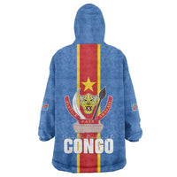 DR Congo Independence Day Kid Wearable Blanket Hoodie Leopard Pattern With Coat Of Arms