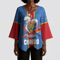 DR Congo Independence Day Kimono Sleeve Blouse Leopard Pattern With Coat Of Arms