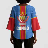 DR Congo Independence Day Kimono Sleeve Blouse Leopard Pattern With Coat Of Arms