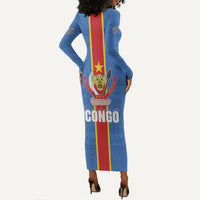 DR Congo Independence Day Long Sleeve Bodycon Dress Leopard Pattern With Coat Of Arms