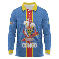 DR Congo Independence Day Long Sleeve Polo Shirt Leopard Pattern With Coat Of Arms