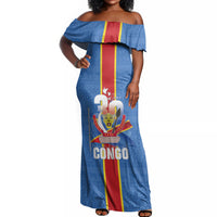 DR Congo Independence Day Off Shoulder Maxi Dress Leopard Pattern With Coat Of Arms