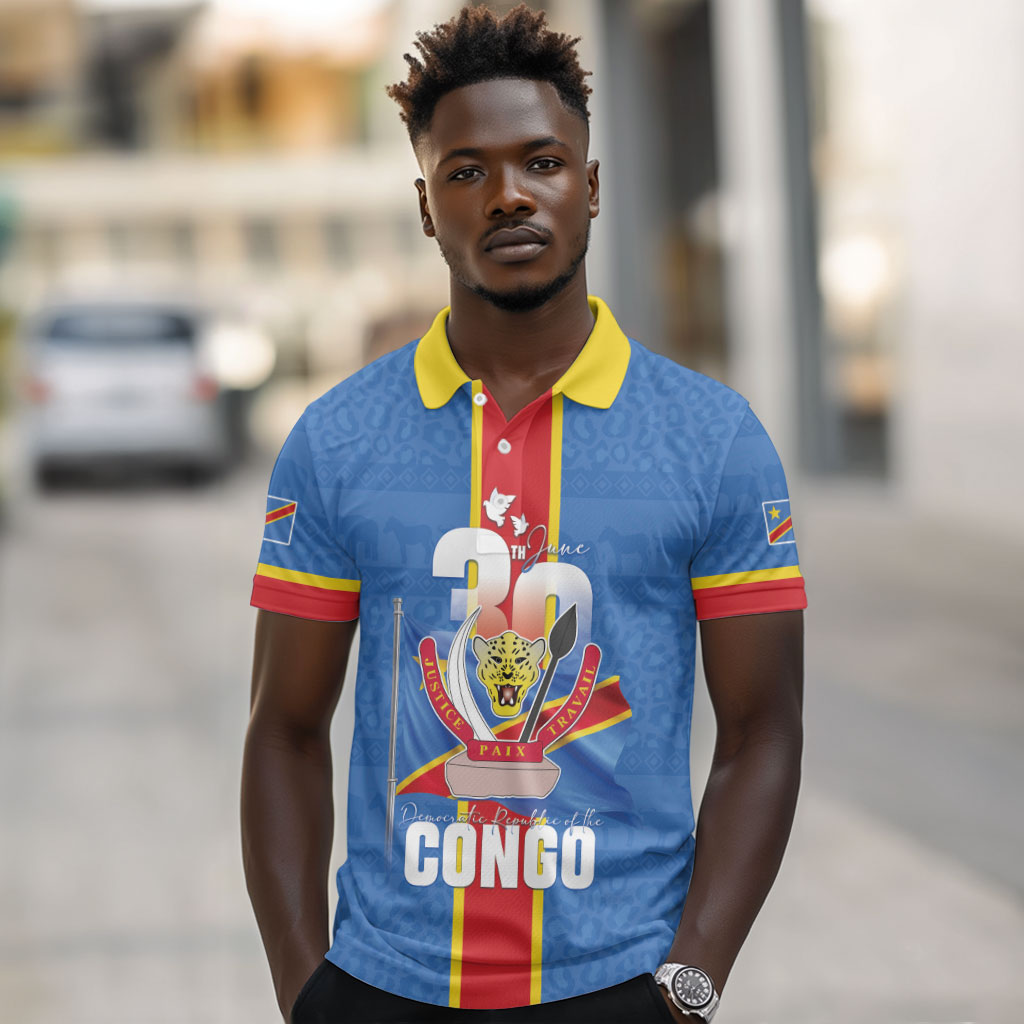 DR Congo Independence Day Polo Shirt Leopard Pattern With Coat Of Arms