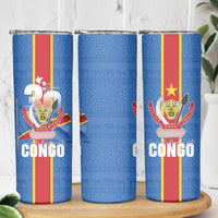 DR Congo Independence Day Skinny Tumbler Leopard Pattern With Coat Of Arms