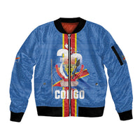 DR Congo Independence Day Sleeve Zip Bomber Jacket Leopard Pattern With Coat Of Arms