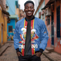 DR Congo Independence Day Sleeve Zip Bomber Jacket Leopard Pattern With Coat Of Arms