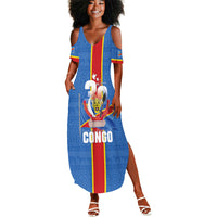 DR Congo Independence Day Summer Maxi Dress Leopard Pattern With Coat Of Arms