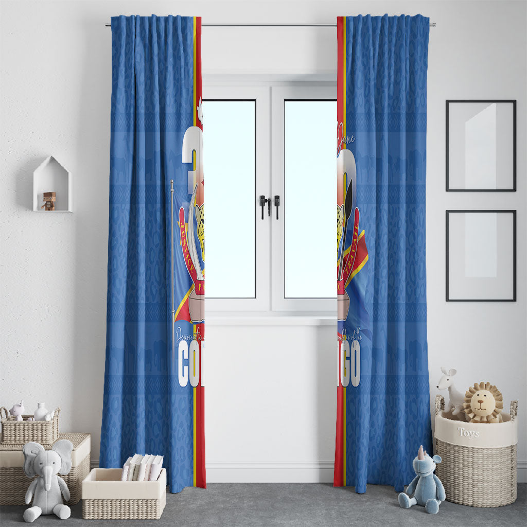 DR Congo Independence Day Window Curtain Leopard Pattern With Coat Of Arms