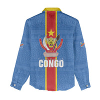 DR Congo Independence Day Women Casual Shirt Leopard Pattern With Coat Of Arms