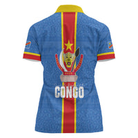 DR Congo Independence Day Women Polo Shirt Leopard Pattern With Coat Of Arms