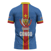 DR Congo Independence Day Zipper Polo Shirt Leopard Pattern With Coat Of Arms