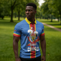 DR Congo Independence Day Zipper Polo Shirt Leopard Pattern With Coat Of Arms