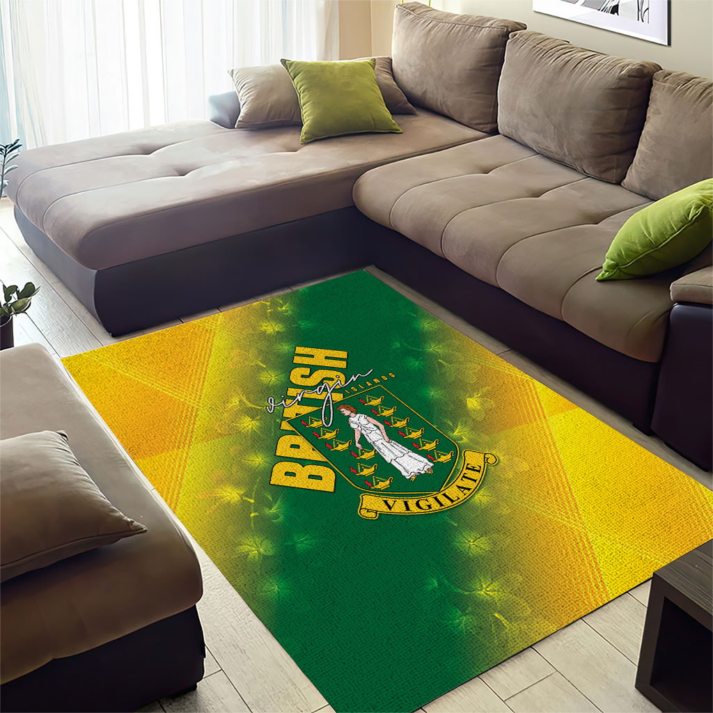 British Virgin Islands Area Rug Coat Of Arms Plumeria Gradient Art