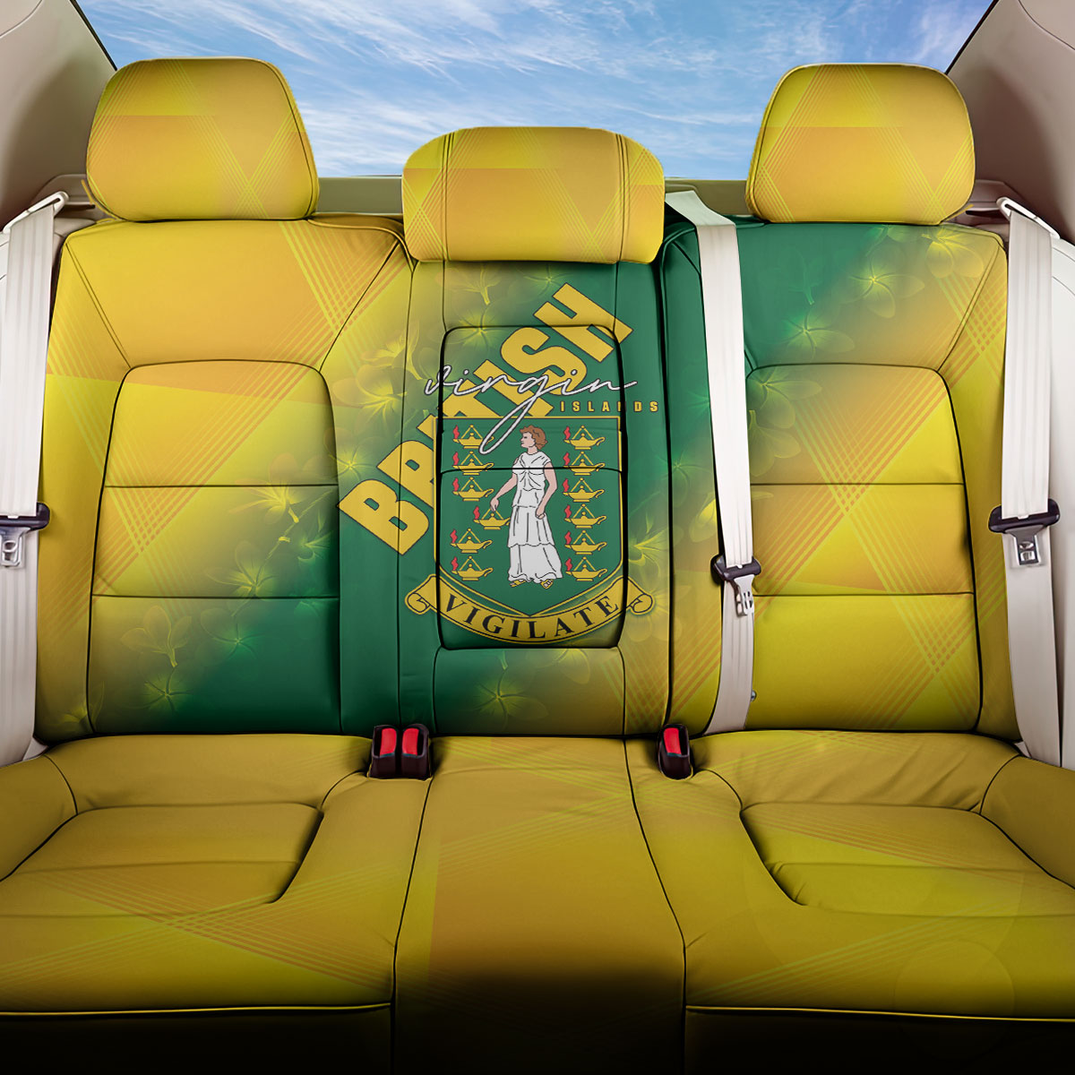 British Virgin Islands Back Car Seat Cover Coat Of Arms Plumeria Gradient Art