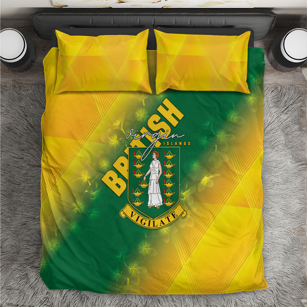 British Virgin Islands Bedding Set Coat Of Arms Plumeria Gradient Art