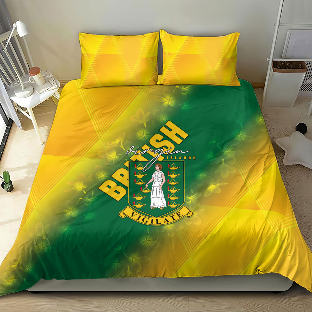 British Virgin Islands Bedding Set Coat Of Arms Plumeria Gradient Art