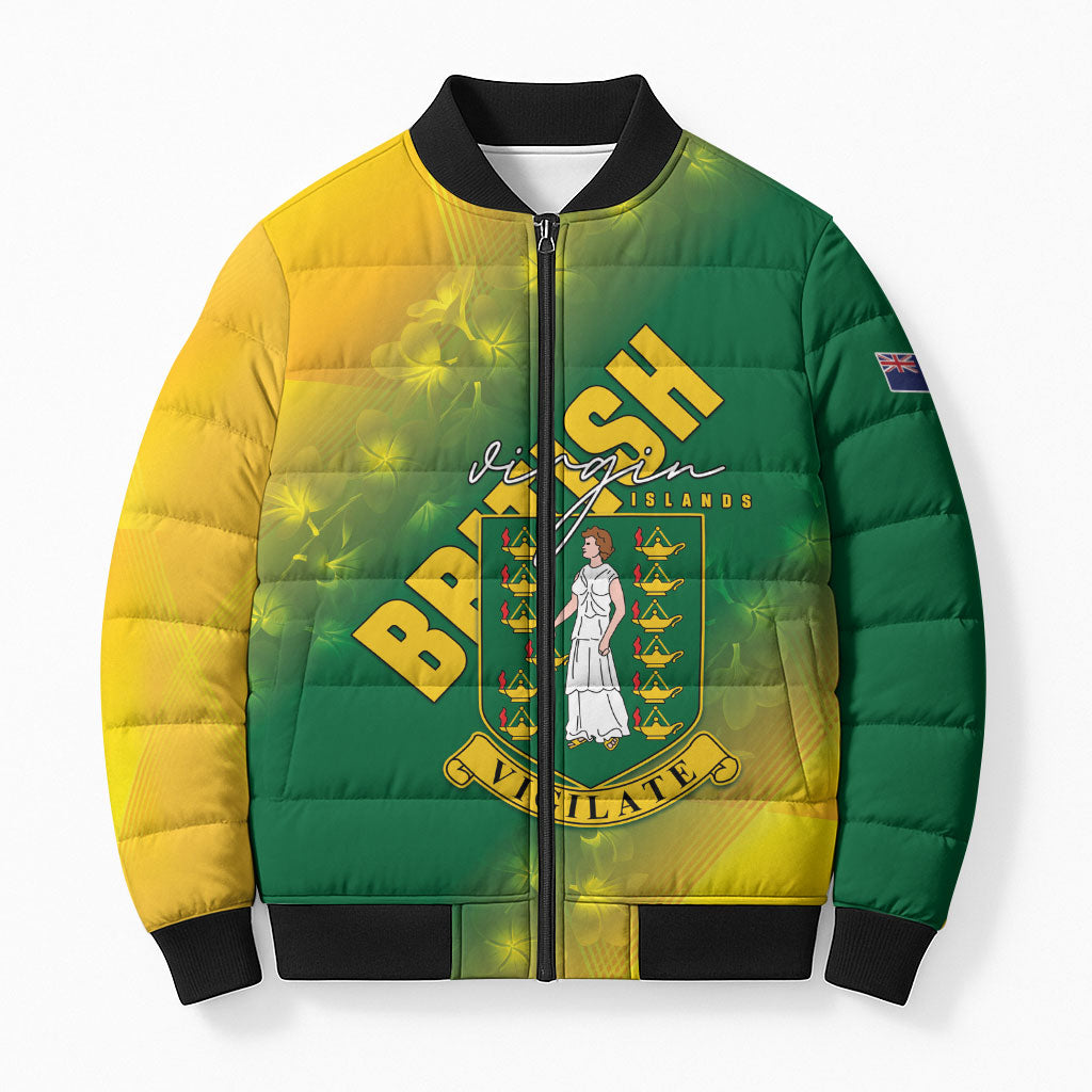 British Virgin Islands Bomber Puffer Jacket Coat Of Arms Plumeria Gradient Art