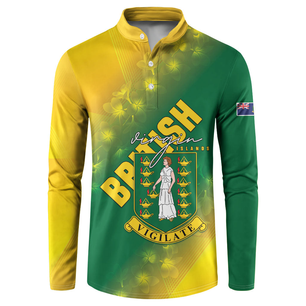 British Virgin Islands Button Sweatshirt Coat Of Arms Plumeria Gradient Art
