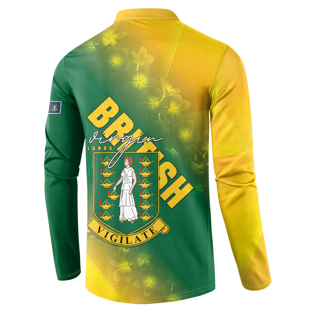 British Virgin Islands Button Sweatshirt Coat Of Arms Plumeria Gradient Art