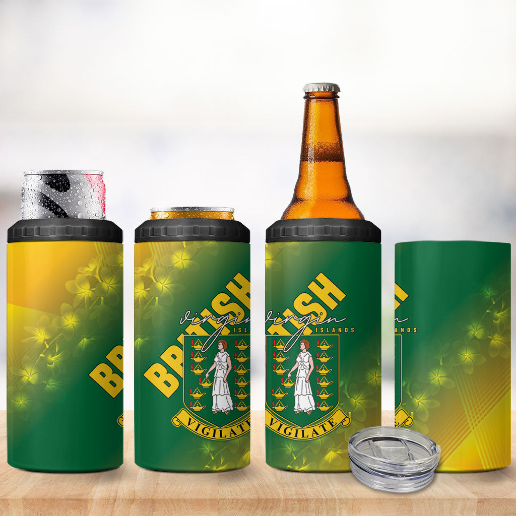 British Virgin Islands 4 in 1 Can Cooler Tumbler Coat Of Arms Plumeria Gradient Art