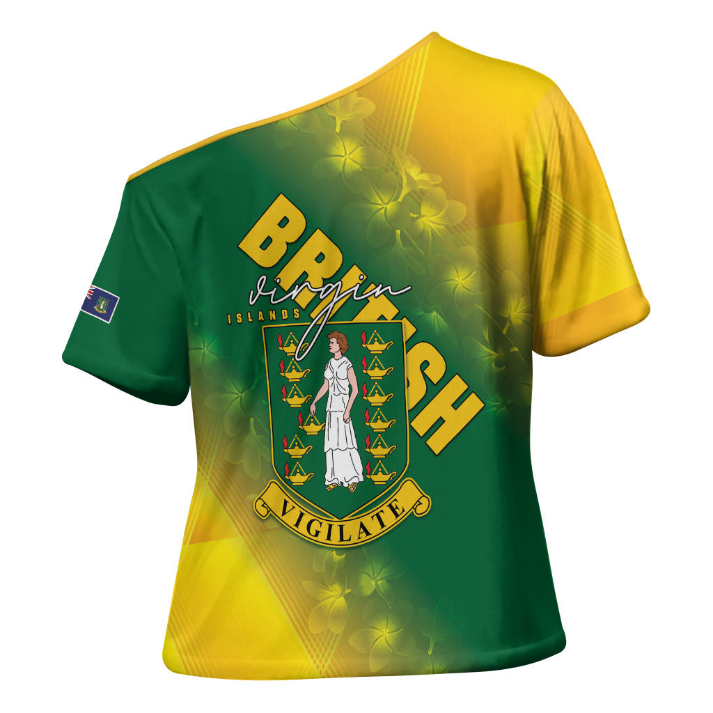 British Virgin Islands Cross Shoulder Shirt Coat Of Arms Plumeria Gradient Art