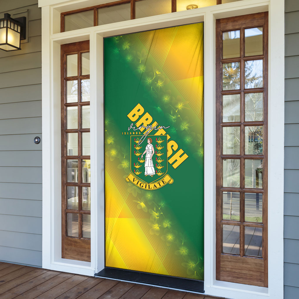 British Virgin Islands Door Cover Coat Of Arms Plumeria Gradient Art