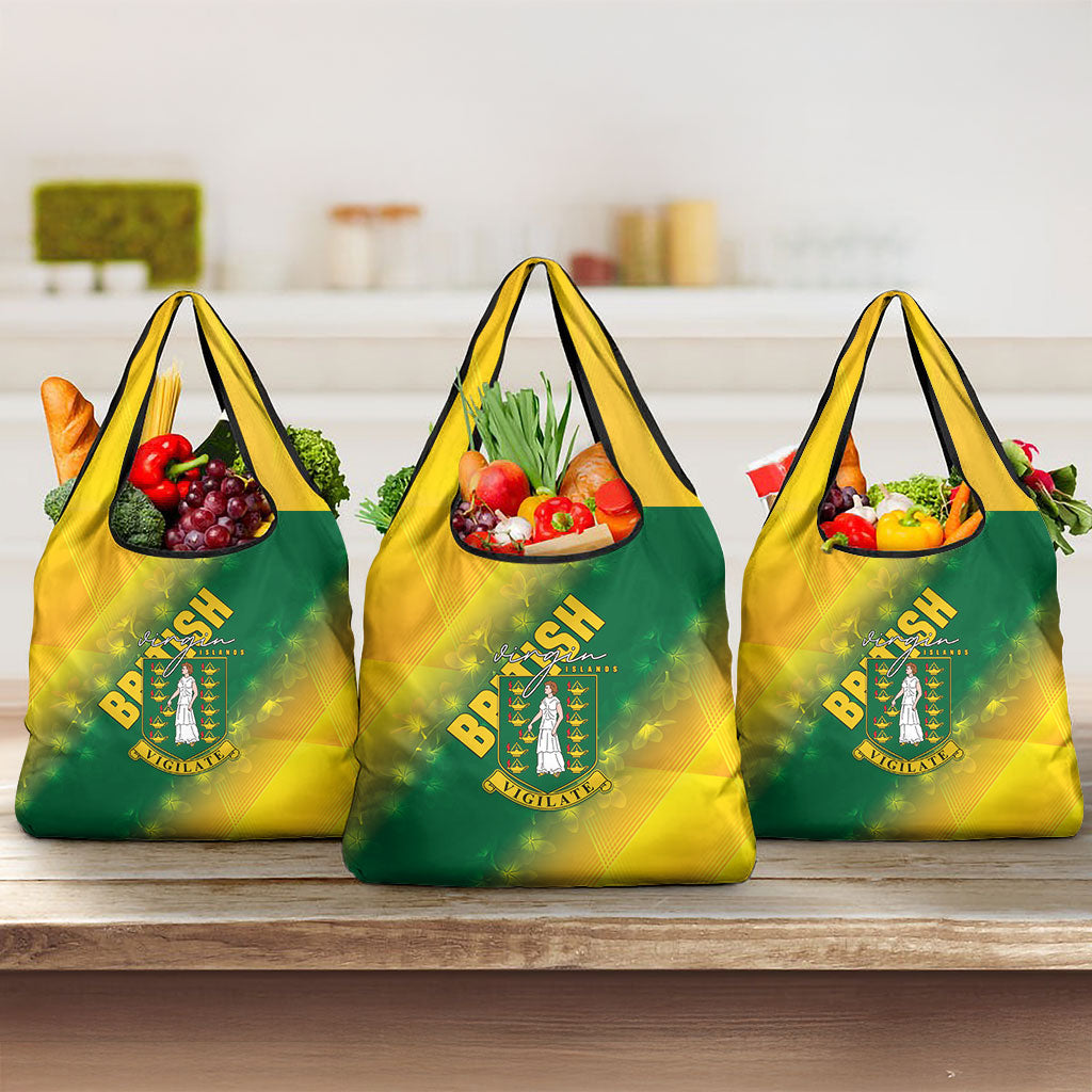 British Virgin Islands Grocery Bag Coat Of Arms Plumeria Gradient Art