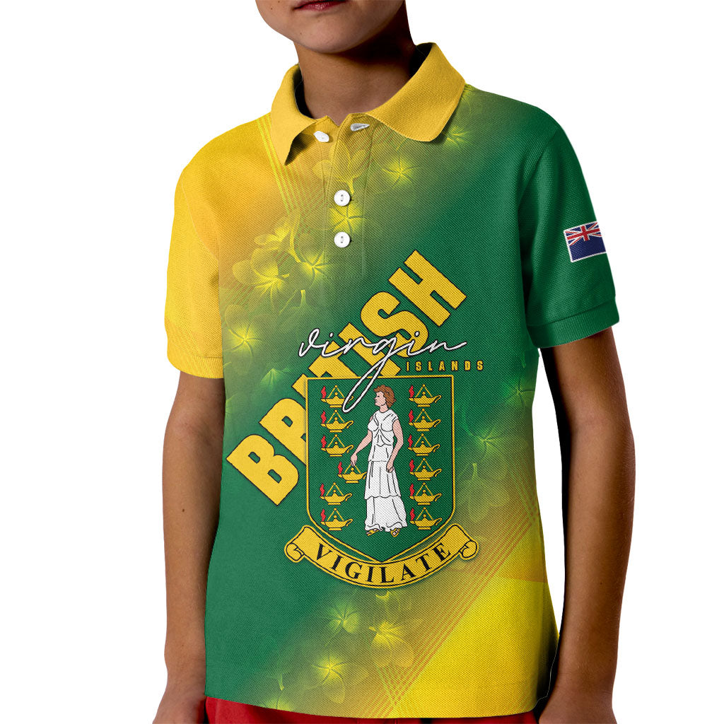 British Virgin Islands Kid Polo Shirt Coat Of Arms Plumeria Gradient Art