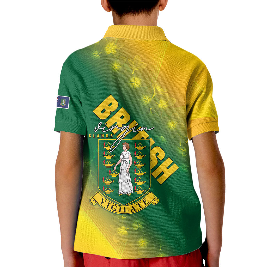 British Virgin Islands Kid Polo Shirt Coat Of Arms Plumeria Gradient Art