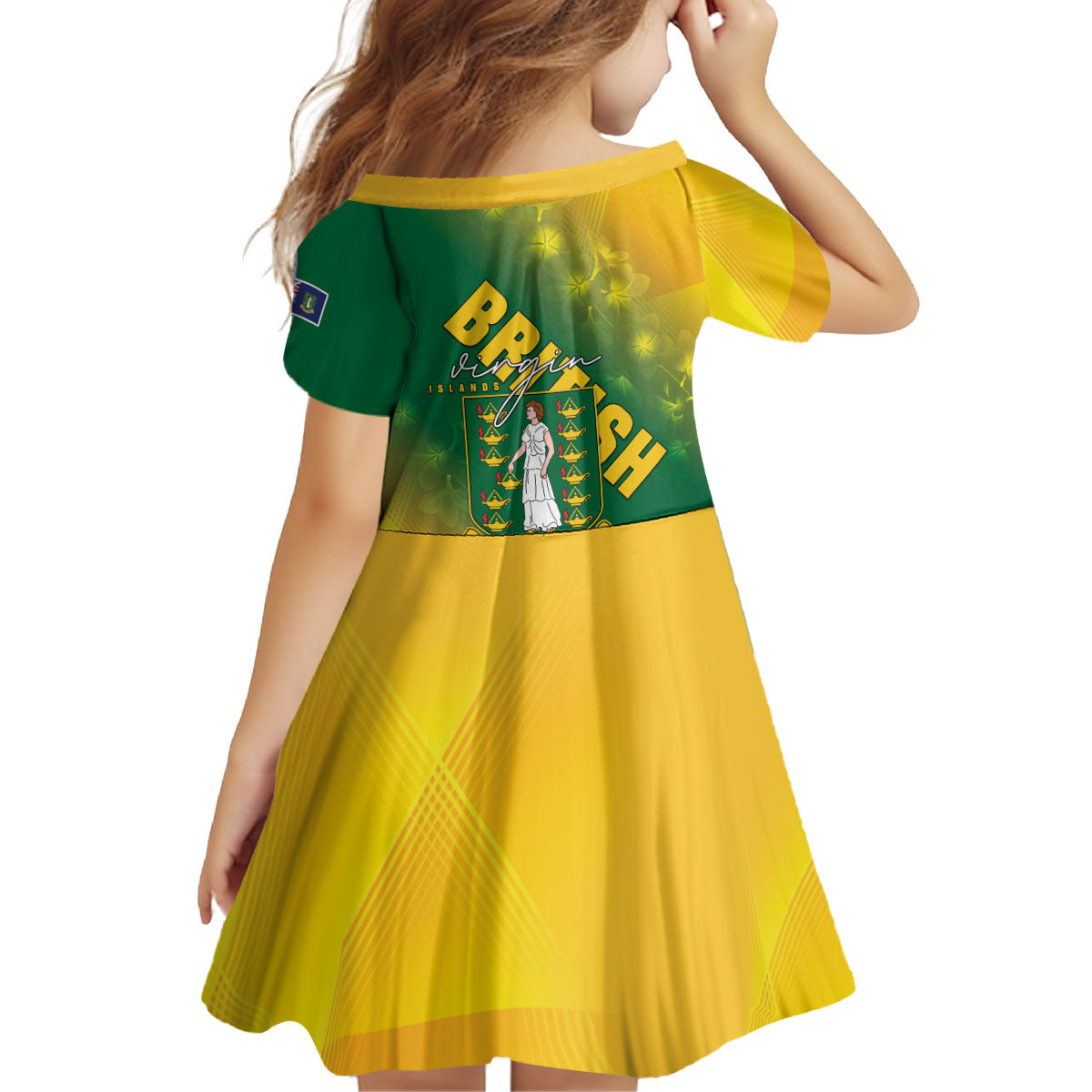 British Virgin Islands Kid Short Sleeve Dress Coat Of Arms Plumeria Gradient Art
