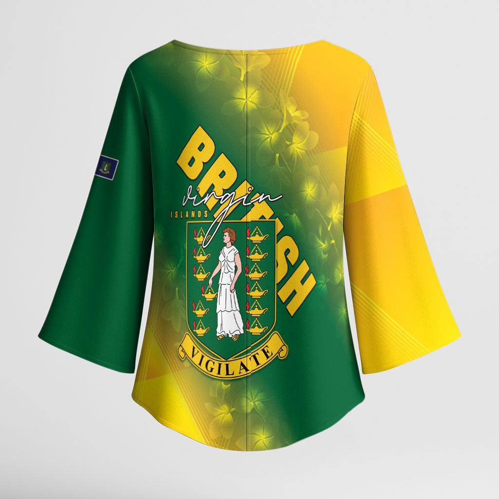 British Virgin Islands Kimono Sleeve Blouse Coat Of Arms Plumeria Gradient Art
