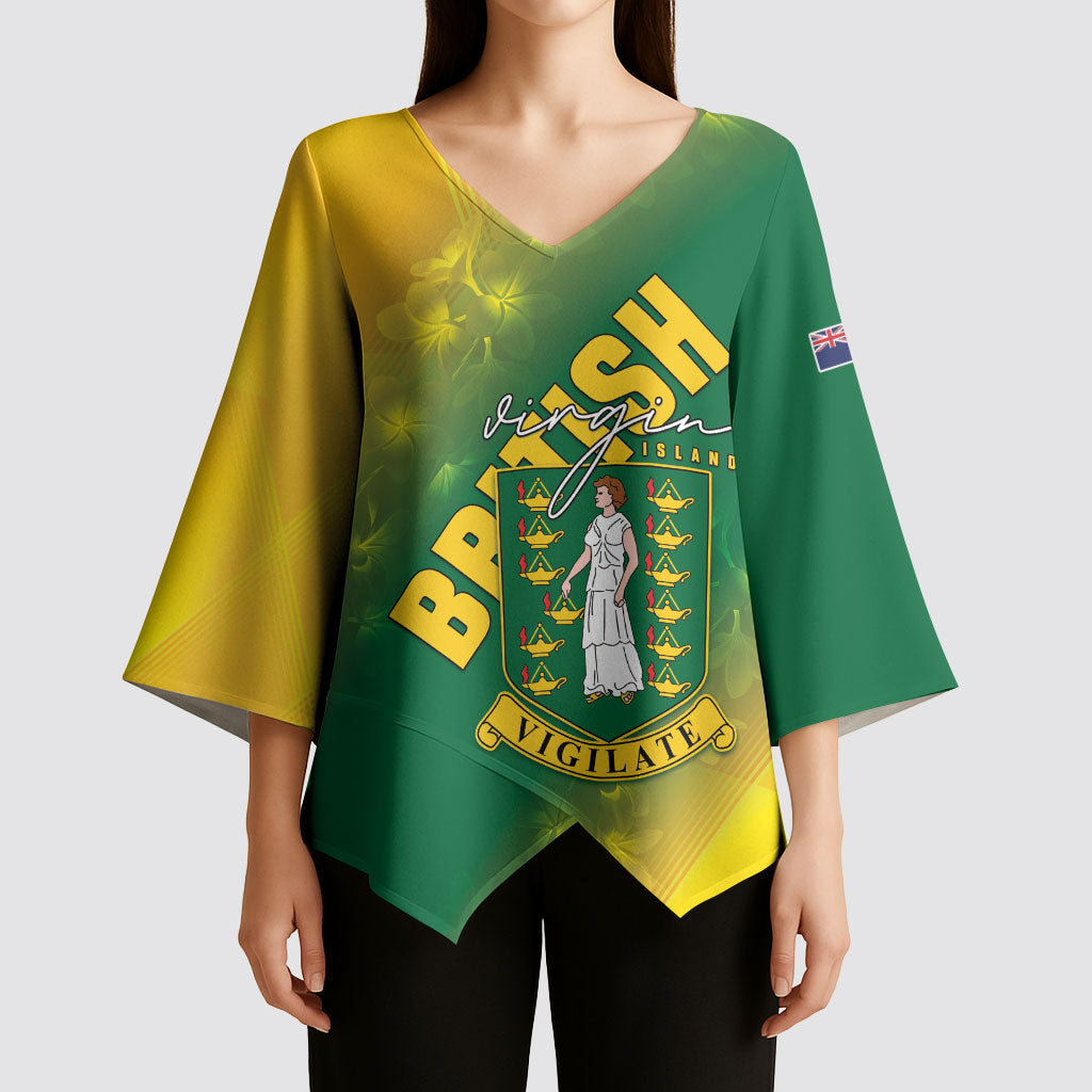 British Virgin Islands Kimono Sleeve Blouse Coat Of Arms Plumeria Gradient Art