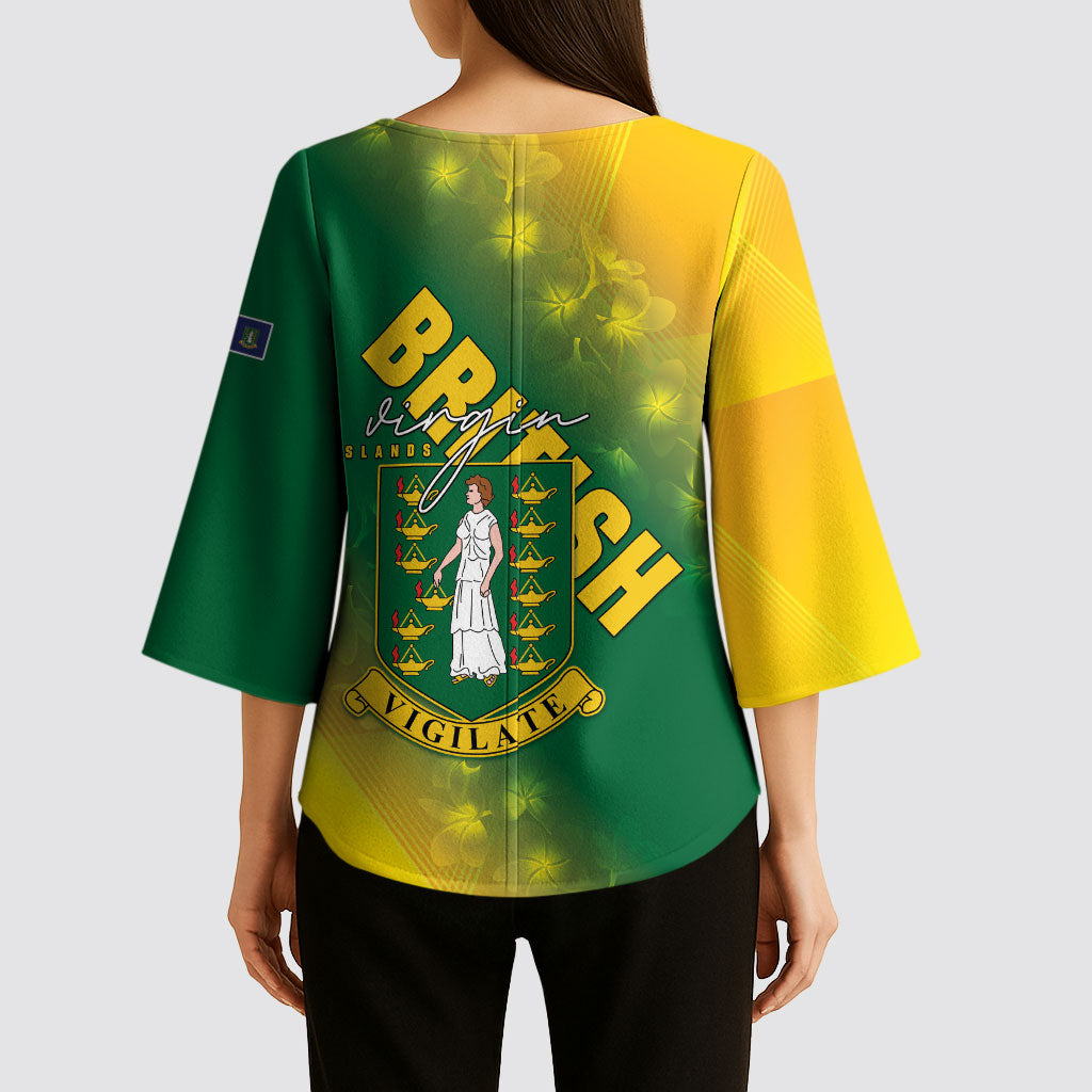 British Virgin Islands Kimono Sleeve Blouse Coat Of Arms Plumeria Gradient Art