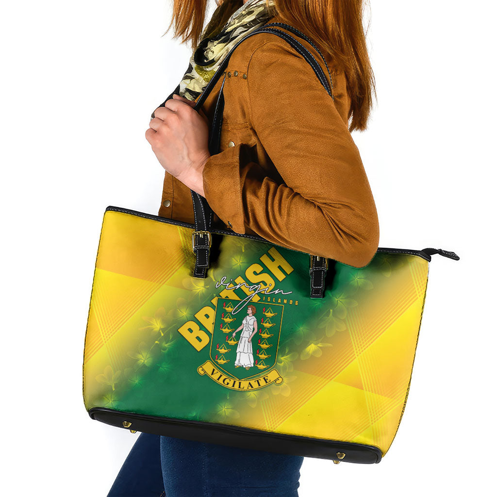 British Virgin Islands Leather Tote Bag Coat Of Arms Plumeria Gradient Art