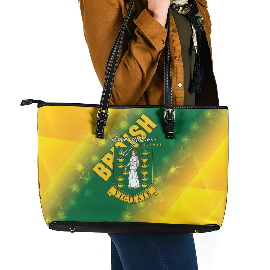 British Virgin Islands Leather Tote Bag Coat Of Arms Plumeria Gradient Art