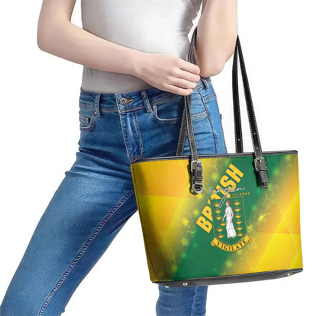 British Virgin Islands Leather Tote Bag Coat Of Arms Plumeria Gradient Art
