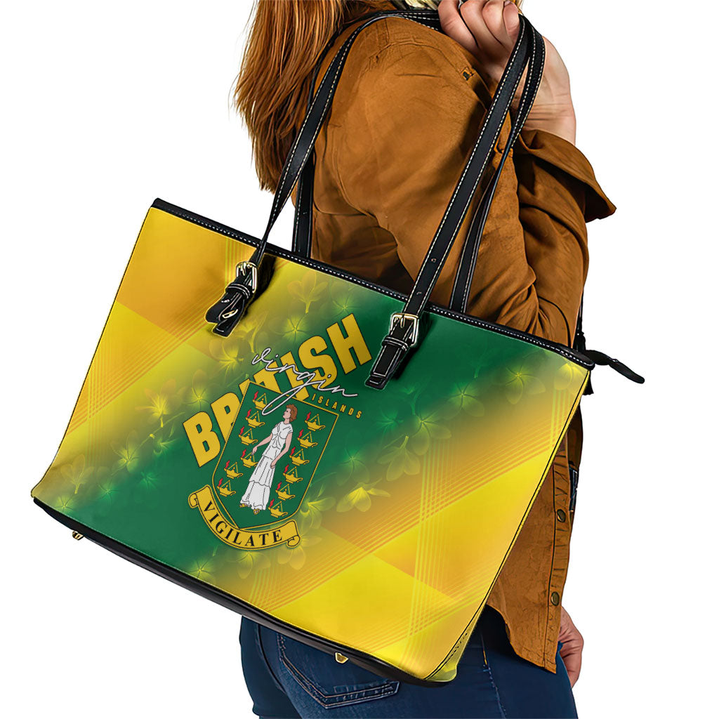 British Virgin Islands Leather Tote Bag Coat Of Arms Plumeria Gradient Art