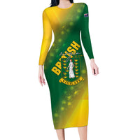 British Virgin Islands Long Sleeve Bodycon Dress Coat Of Arms Plumeria Gradient Art