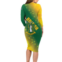 British Virgin Islands Long Sleeve Bodycon Dress Coat Of Arms Plumeria Gradient Art