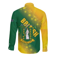 British Virgin Islands Long Sleeve Button Shirt Coat Of Arms Plumeria Gradient Art